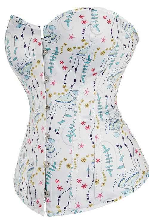 White Floral Prints Strapless Lace-Up Bustier Corset Top