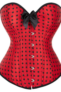 Red Strapless Dots Lace-Up Bustier Corset Top with Bow