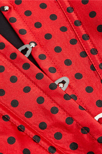 Red Strapless Dots Lace-Up Bustier Corset Top with Bow