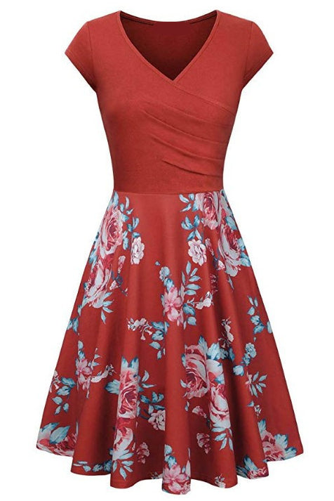 Multi Styles V Neck A-line Vintage Dress