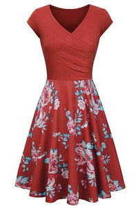 Multi Styles V Neck A-line Vintage Dress