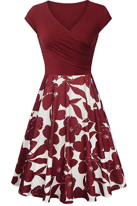 Multi Styles V Neck A-line Vintage Dress