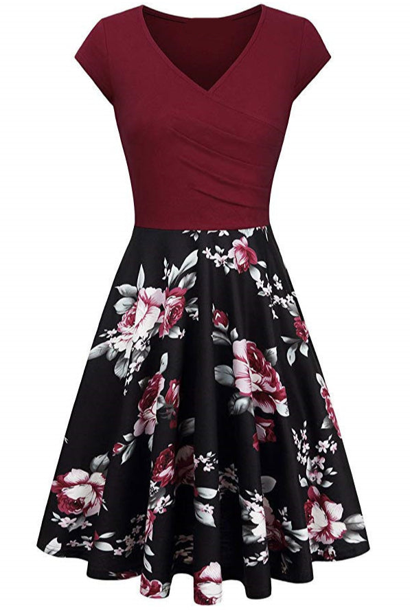 Multi Styles V Neck A-line Vintage Dress