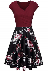 Multi Styles V Neck A-line Vintage Dress