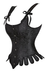 Vintage Black Lace-Up Floral Embroidery Steel Boned Bustier Corset Top