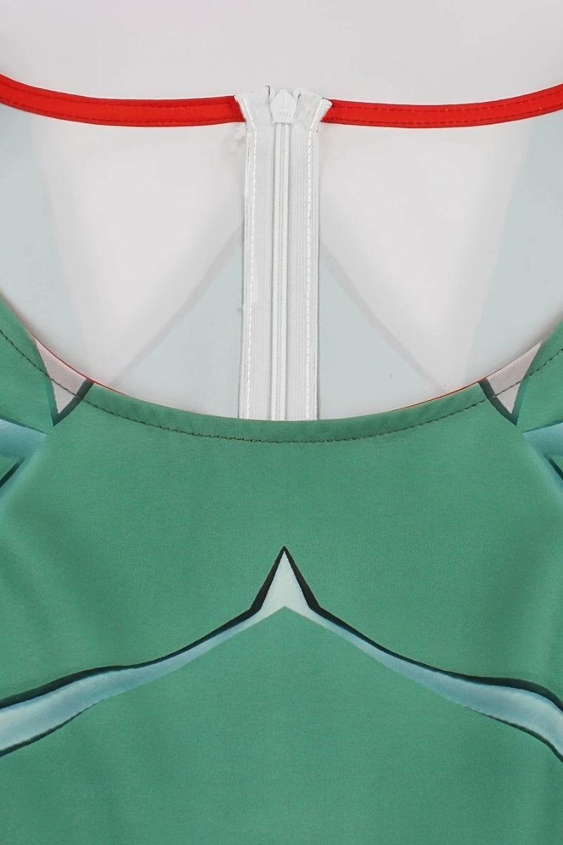 Green and Red Sleeveless A-line  Vintage Dress