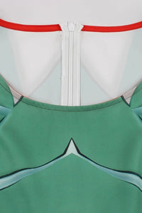 Green and Red Sleeveless A-line  Vintage Dress
