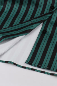 Green Stripes Lapel A-line Vintage Dress