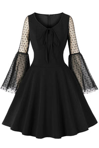 Black Dot Bell Sleeves A-line Vintage Dress