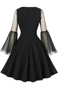 Black Dot Bell Sleeves A-line Vintage Dress