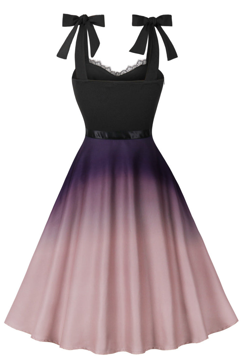 Pink Gradient Bow Tie Straps A-line Vintage Dress