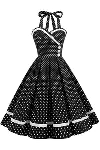 Black Dotted Halter A-line Vintage Dress