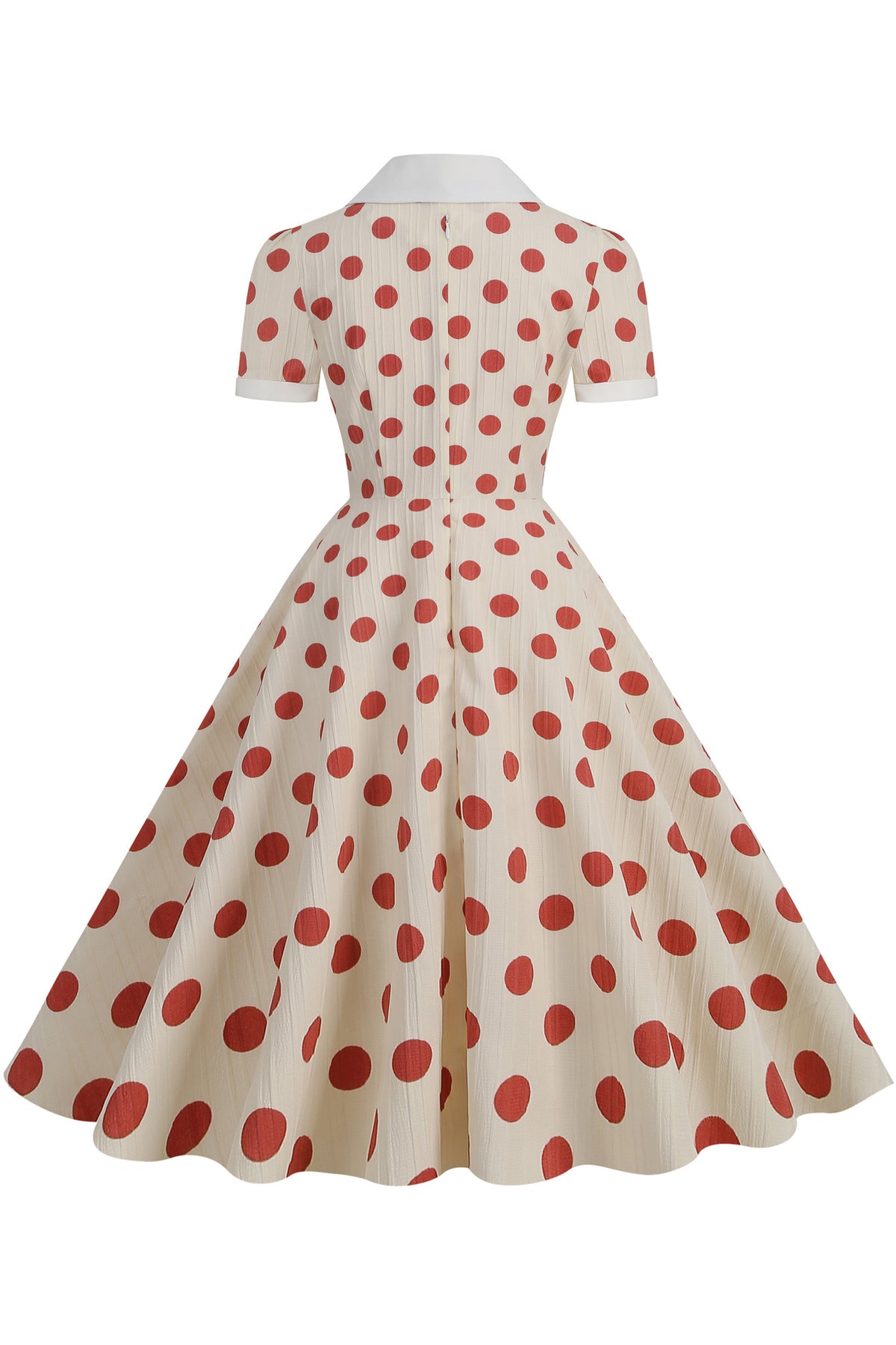 Herbene Apricot Shirt Collar A-line Dress with Red Dot