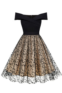 Apricot A-line Off-Shoulder Leaf Vintage Dress