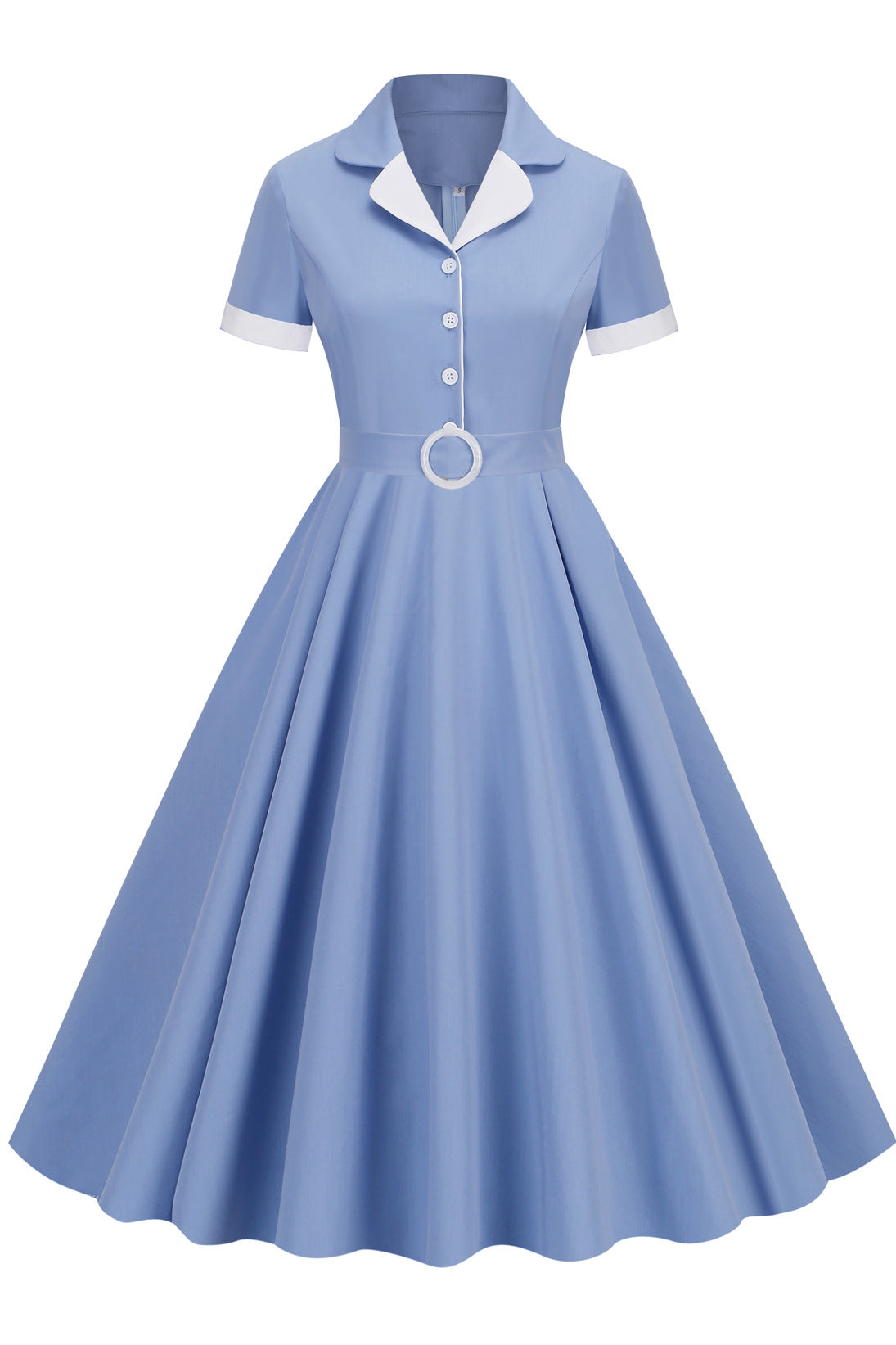 Herbene Blue Shirt Collar A-line Dress