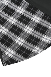 Black Plaid A-line Asymmetrical Neck Long Sleeves Vintage Dress