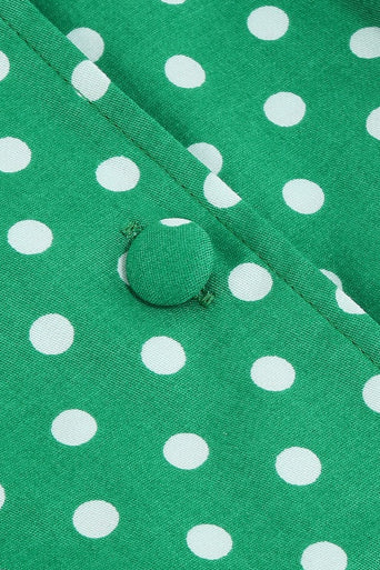 Green Shirt Collar Sleeveless Dot A-line Vintage Dress