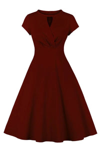 Wine Red Surplice A-line Keyhole Vintage Dress