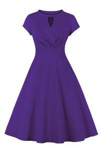 Purple  Surplice A-line Keyhole Vintage Dress