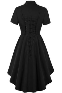 Halloween Black Lapel Gothic Hi-Low Vintage Dress