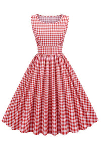 Red Plaid Sleeveless A-line Vinatge Dress