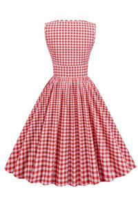 Red Plaid Sleeveless A-line Vinatge Dress