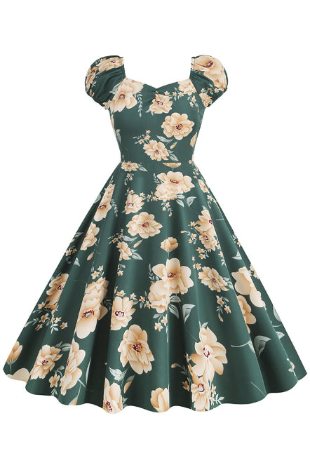 5 Styles Puff Sleeves A-line Floral Vintage Dress