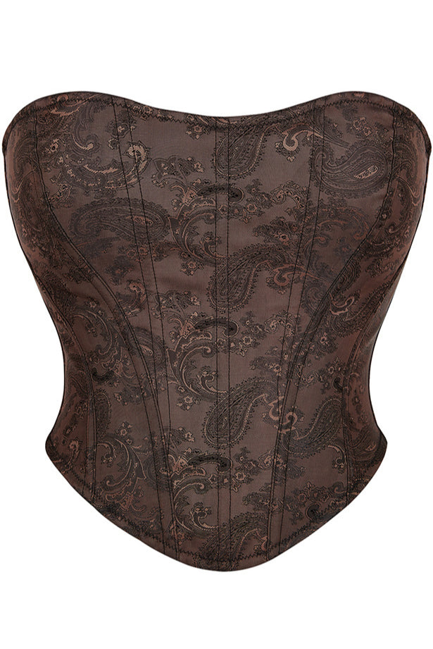 Dark Brown Strapless Jacquard Bustier Corset Top