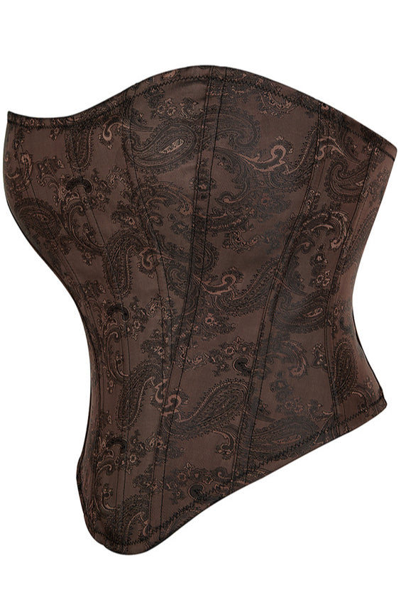 Dark Brown Strapless Jacquard Bustier Corset Top