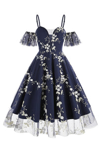 5 Styles Cold Shoulder A-line Floral Vintage Dress