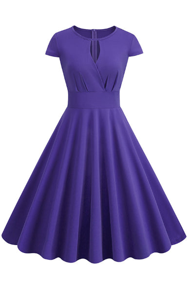 Purple Keyhold A-line Cap Sleeves Vintage Dress