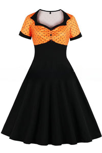 Orange Top Dot Black A-line Vintage Dress