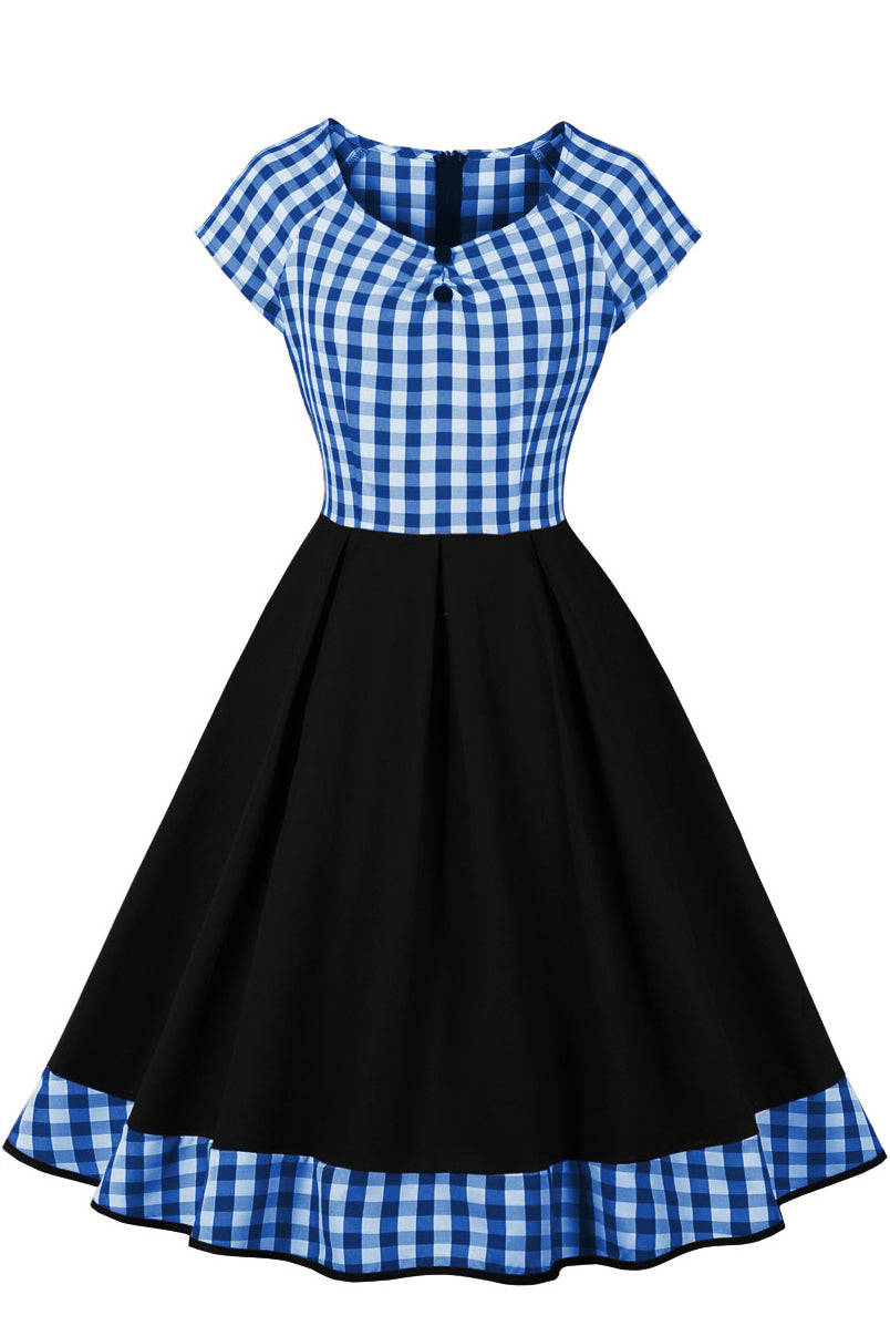 Halloween Blue Plaid Cosplay Maid Dress