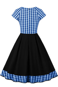 Halloween Blue Plaid Cosplay Maid Dress