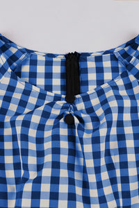 Halloween Blue Plaid Cosplay Maid Dress