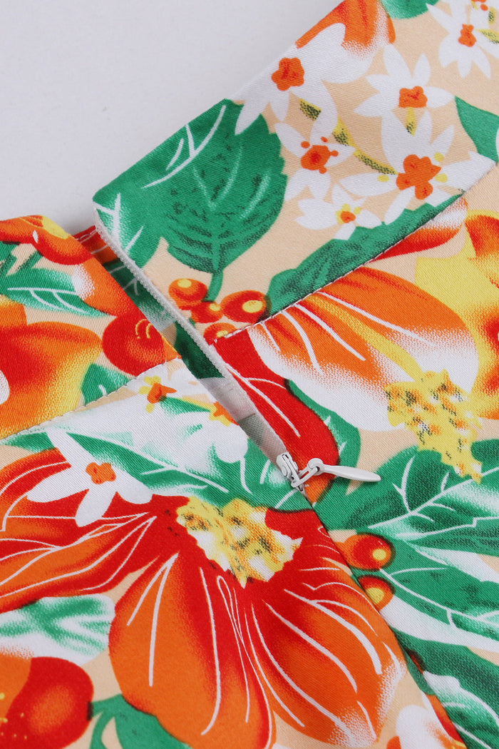 Orange Floral A-line Vintage Skirt