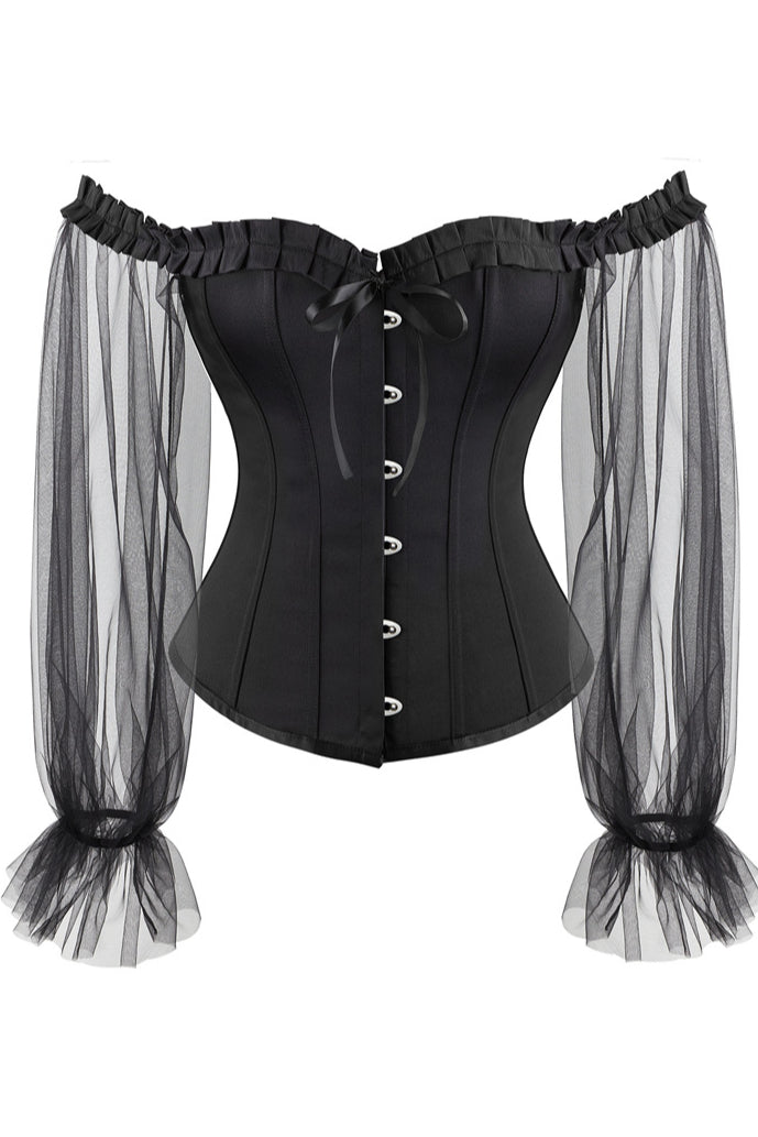 Gothic Black Off-Shoulder Illusion Long Sleeves Corset Top