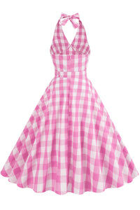 Monroe Pink Plaid Halter Dress