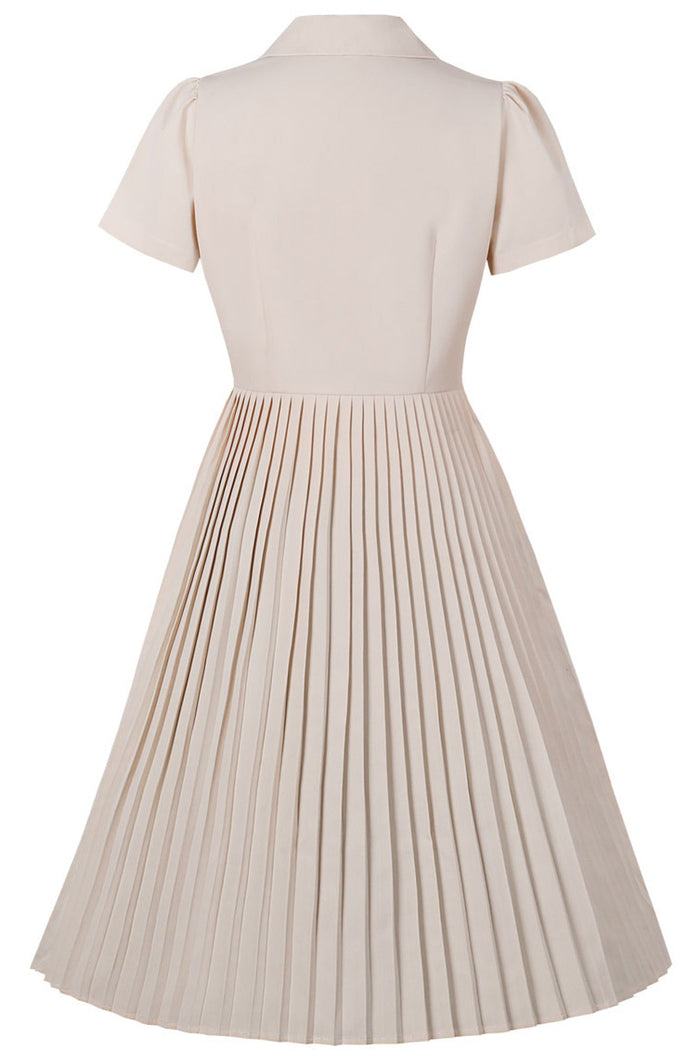 Apricot Lapel Short Sleeves A-line Vintage Dress