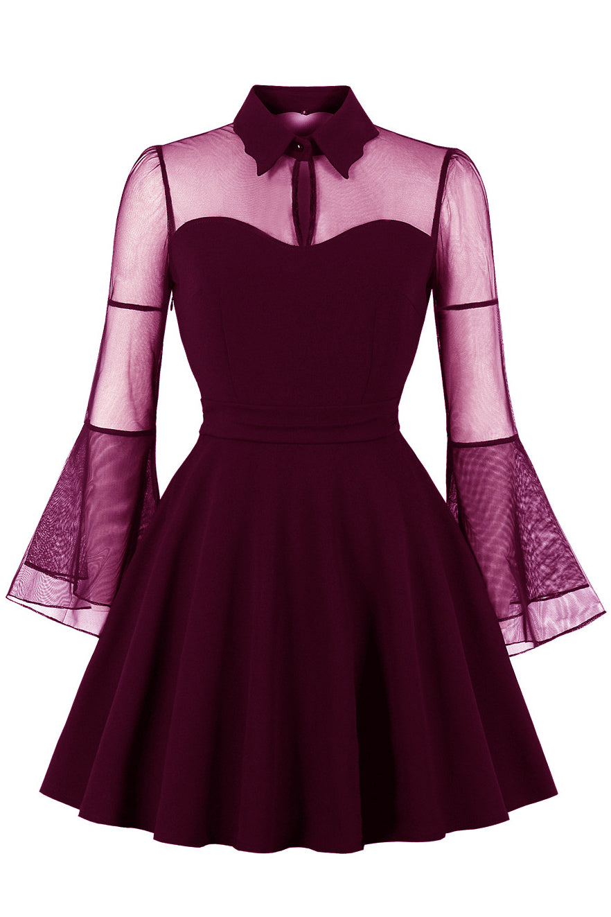 Halloween Black Bell Sleeves Black Queen Vintage Dress