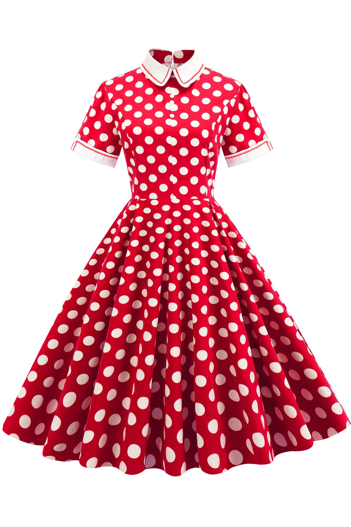 Red Shirt Collar Dot A-line Dress
