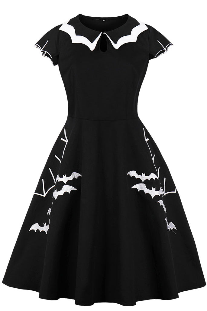 Halloween Black A-line Bat Print Vintage Dress