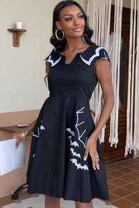 Halloween Black A-line Bat Print Vintage Dress