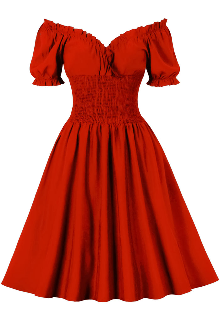 Halloween Red A-line Empire Ruffled Vintage Dress