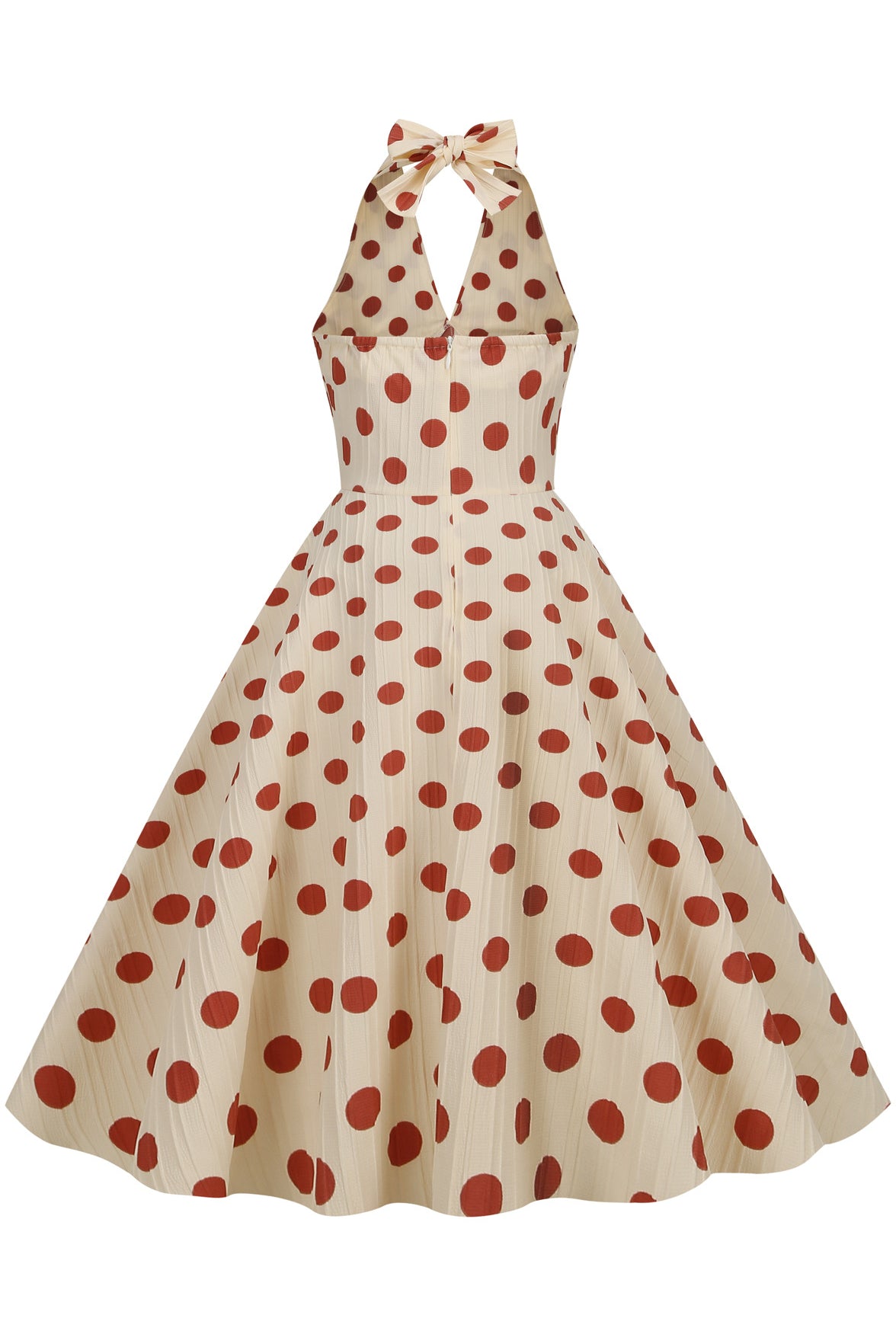 Herbene Apricot Bow Tie Halter Red Dot A-line Dress
