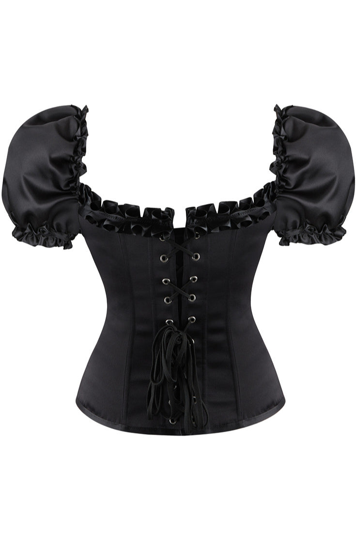 Black Puff Sleeves LaceUp Corset Top Dreamdressy