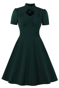 Dark Green High Neck A-line Keyhole Vintage Dress