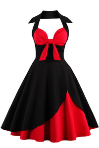 Sexy Red Halter A-line Vintage Dress with Bow
