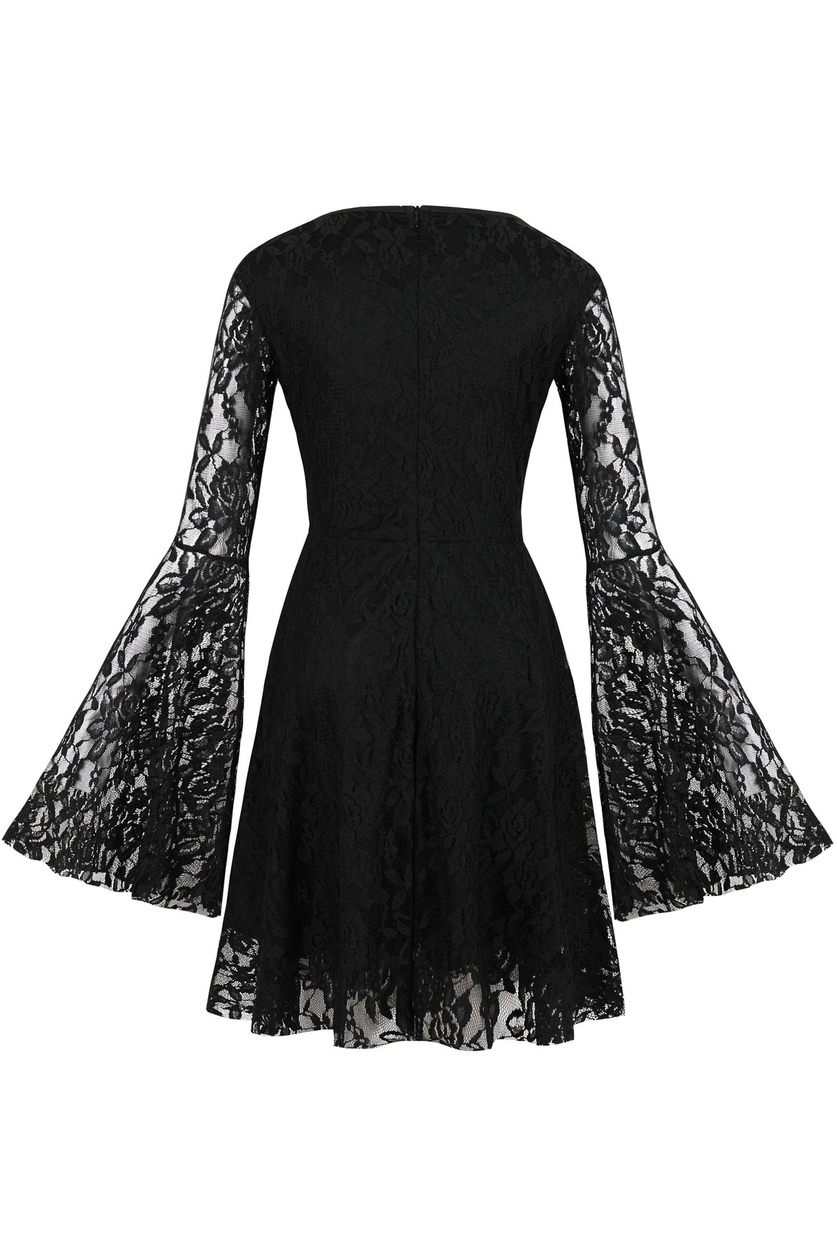 Black Lace Long Bell Sleeves A-line Vintage Dress