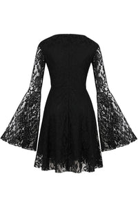 Black Lace Long Bell Sleeves A-line Vintage Dress